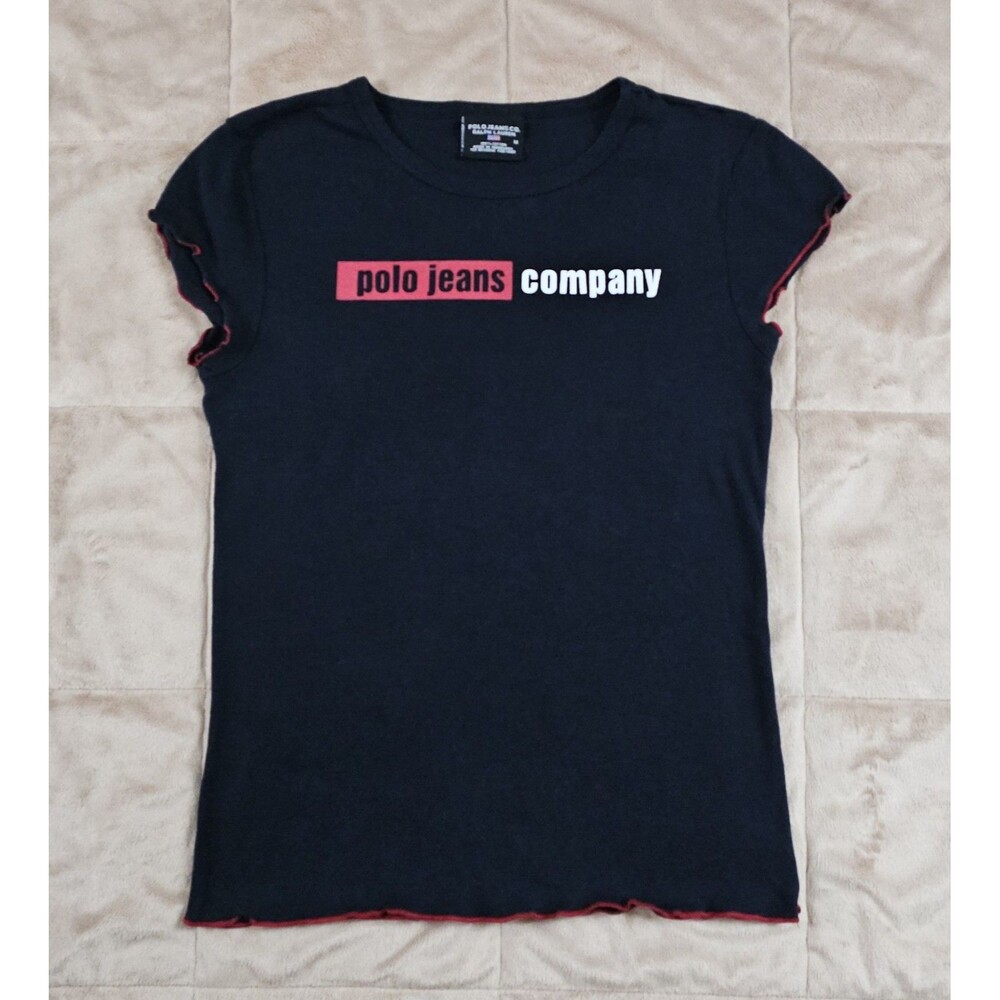 Vintage Polo Jeans Co Ralph Lauren Baby Tee Womens M Spell Out Logo Y2K Shirt